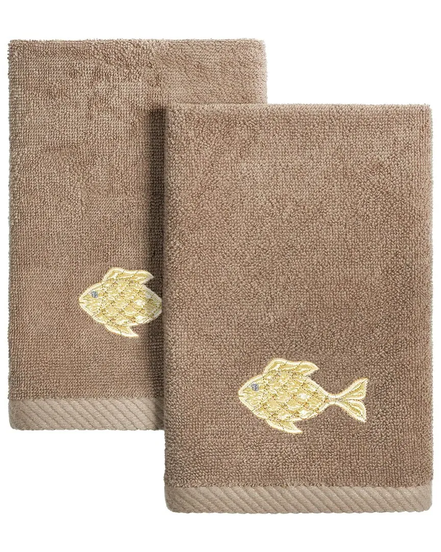 Figi 2pc Embellished Fingertip Towel Set - Cocoa, Turkish Cotton
