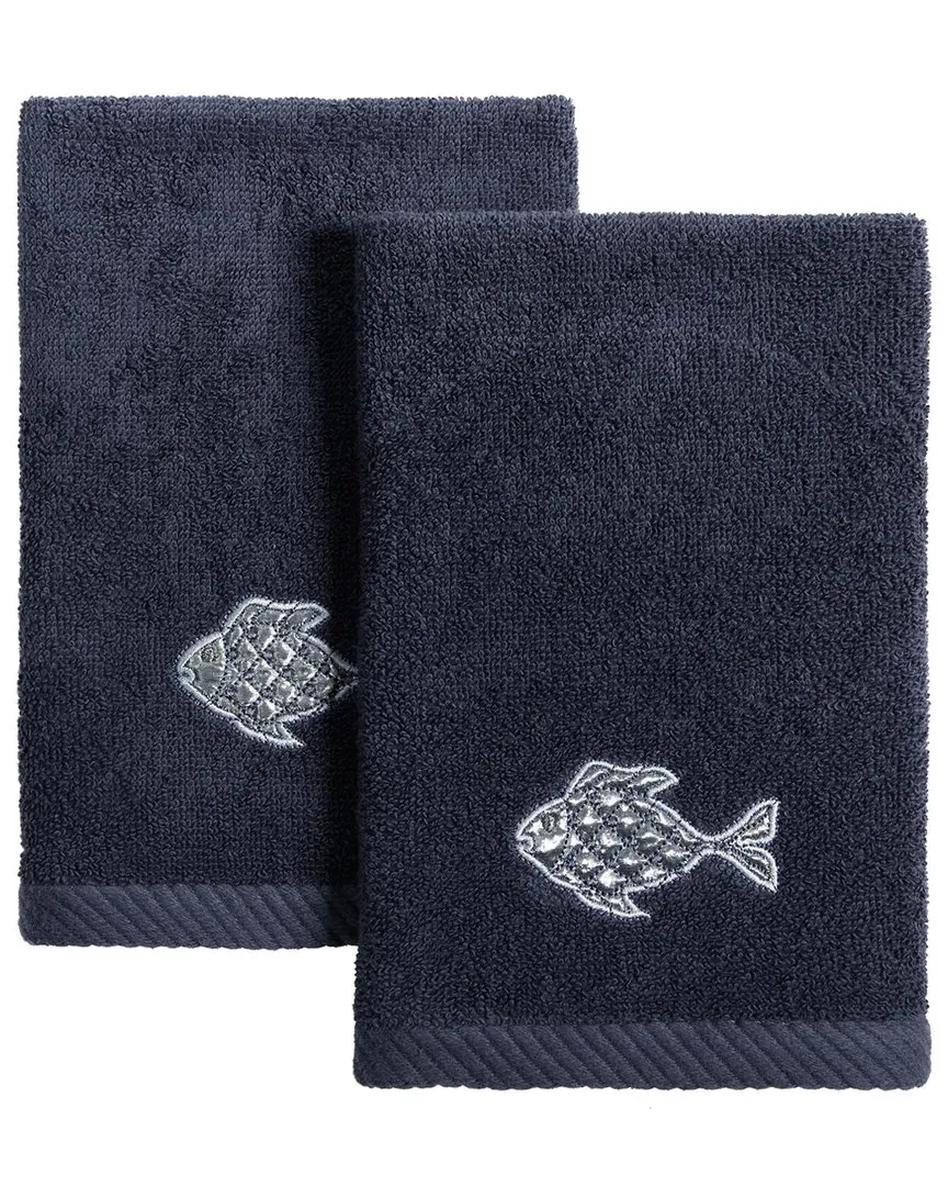 Figi 2pc Embellished Fingertip Towel Set - Marine, Turkish Cotton