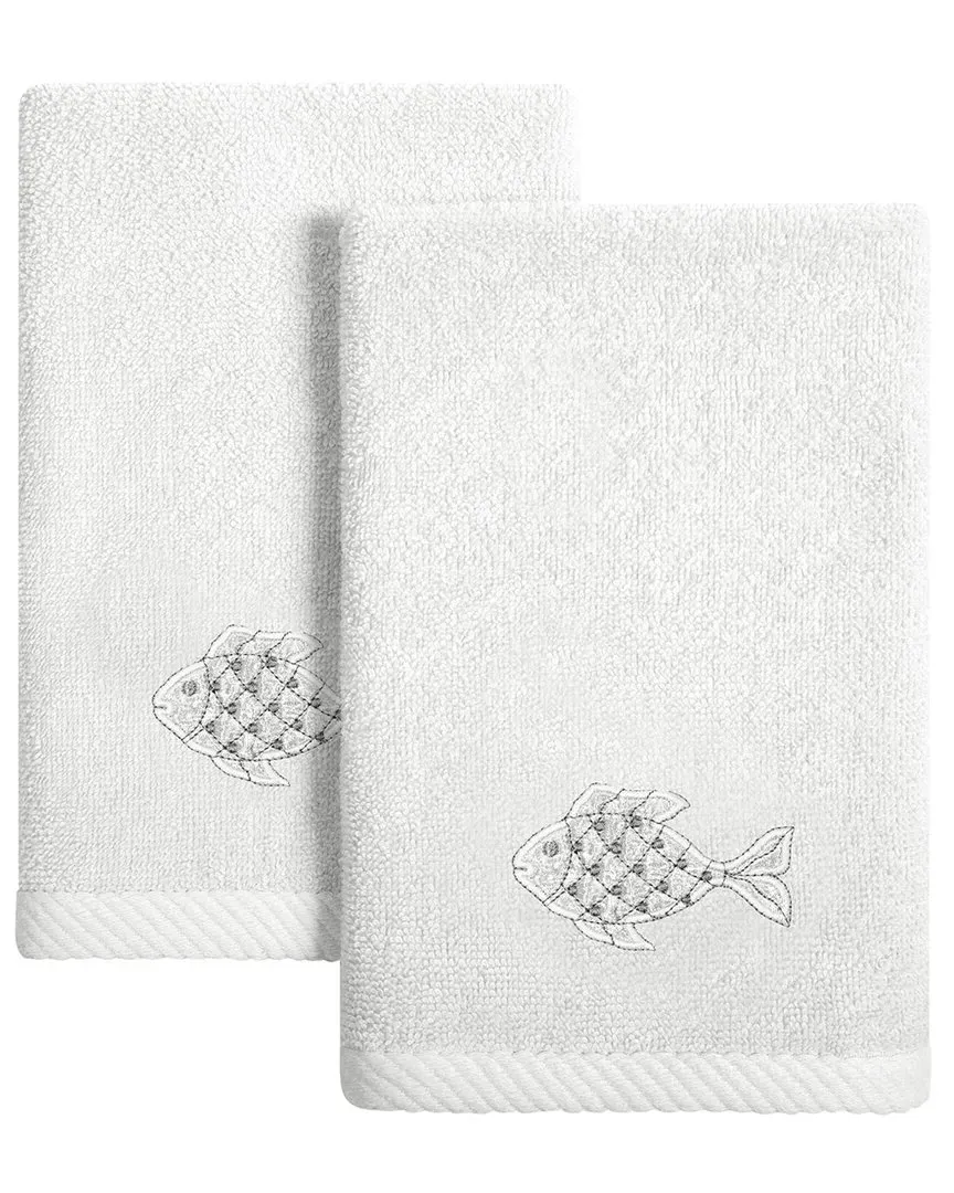 Figi 2pc Embellished Fingertip Towel Set - Silver, Turkish Cotton