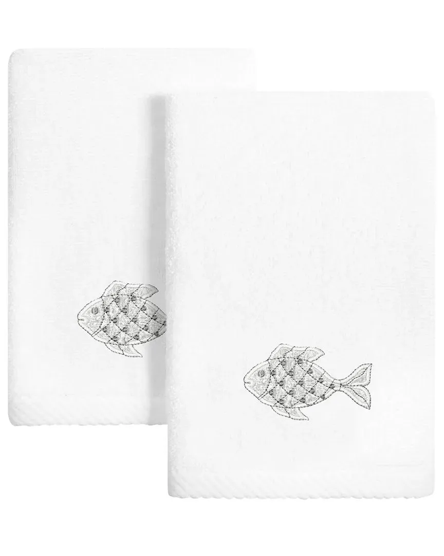 Figi 2pc Embellished Fingertip Towel Set - White, Turkish Cotton