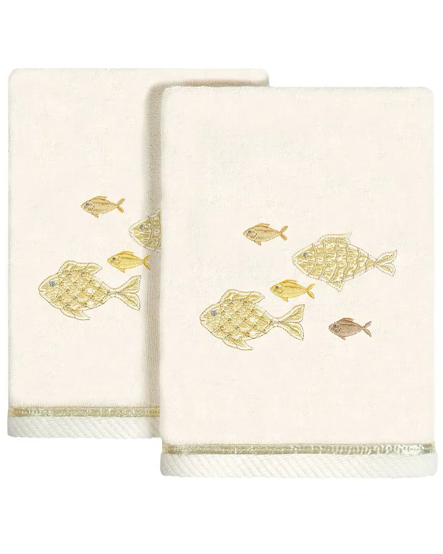Figi 2pc Hand Towel Set with Embroidered Fish - Beige, Cotton