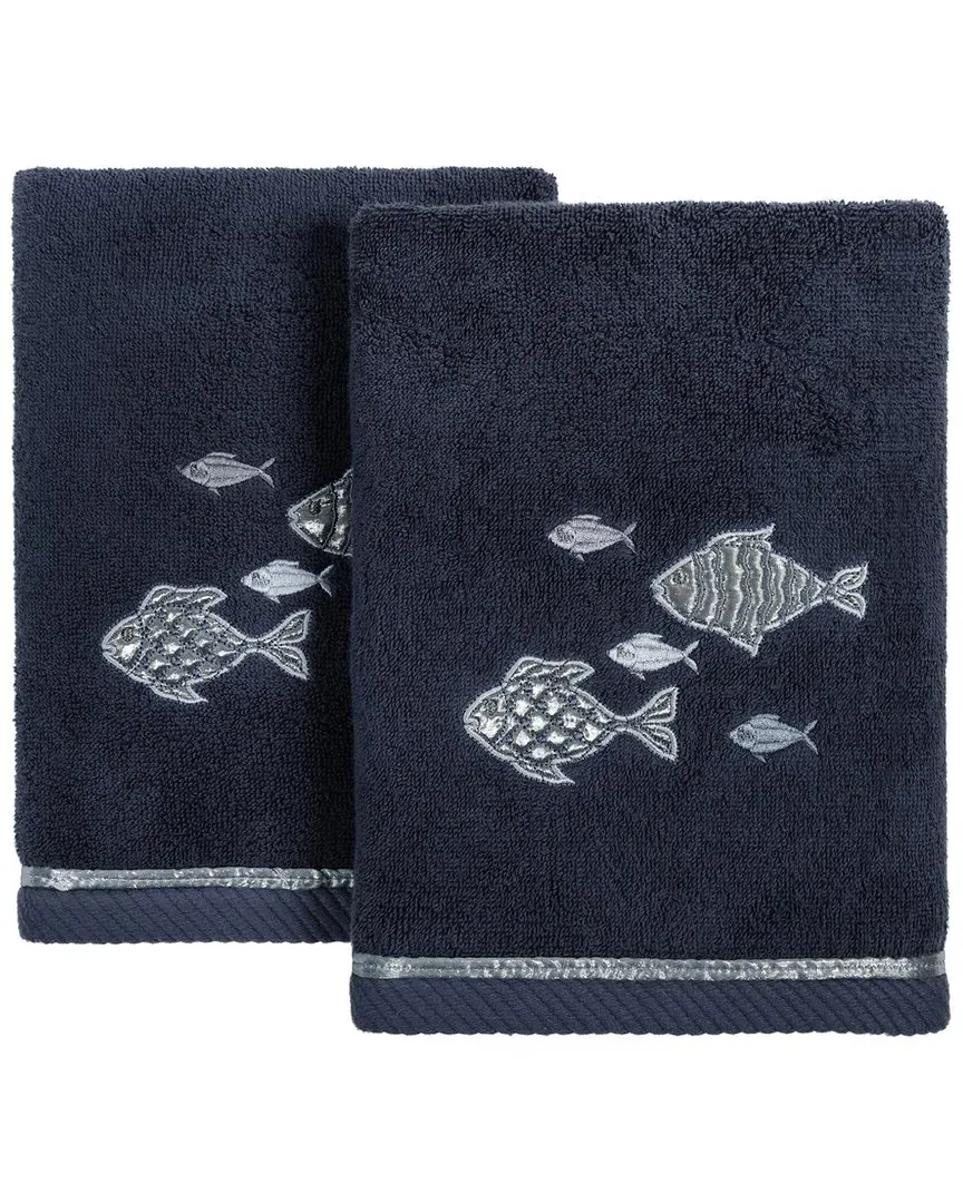 Figi 2pc Hand Towel Set with Embroidered Fish - Blue, Cotton