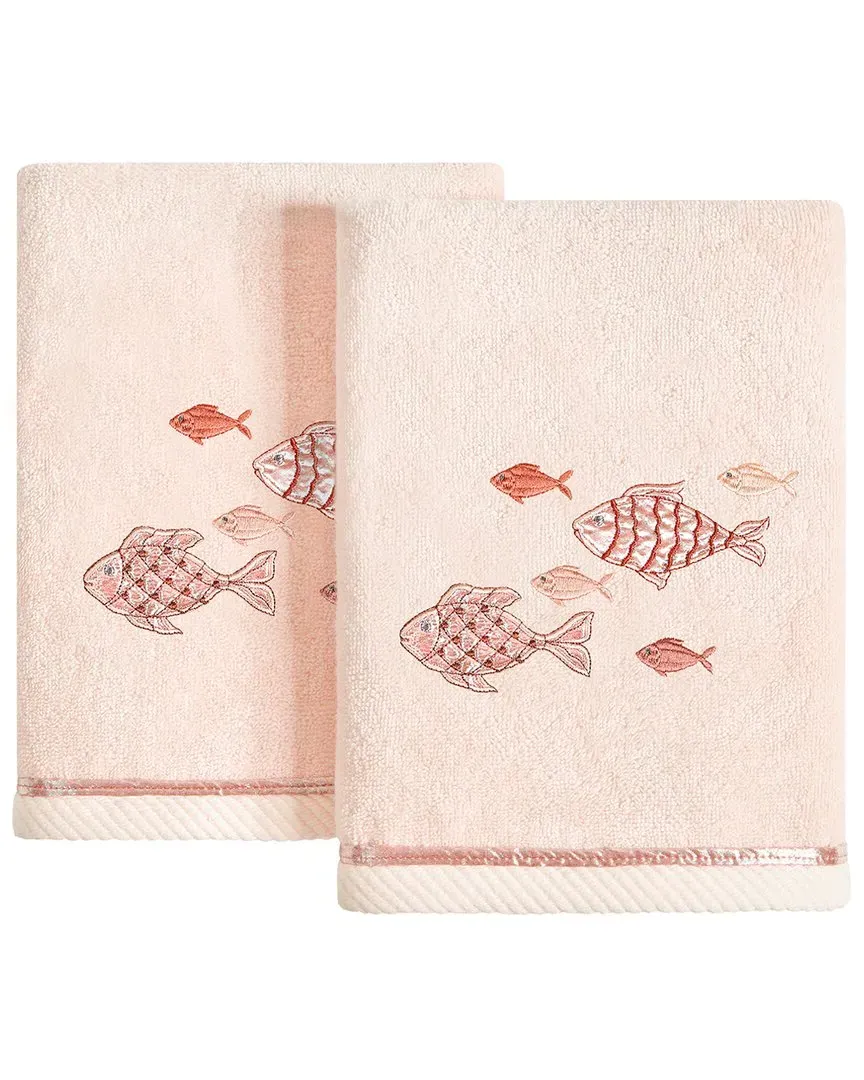 Figi 2pc Hand Towel Set with Embroidered Fish - Blush, Cotton