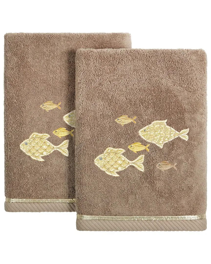 Figi 2pc Hand Towel Set with Embroidered Fish - Brown, Cotton