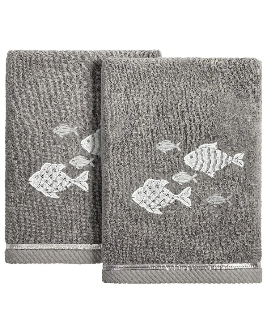 Figi 2pc Hand Towel Set with Embroidered Fish - Charcoal, Cotton