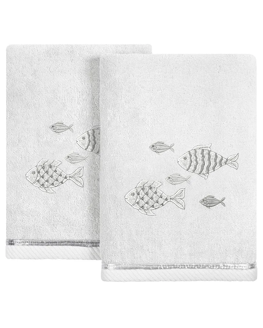 Figi 2pc Hand Towel Set with Embroidered Fish - Silver, Cotton
