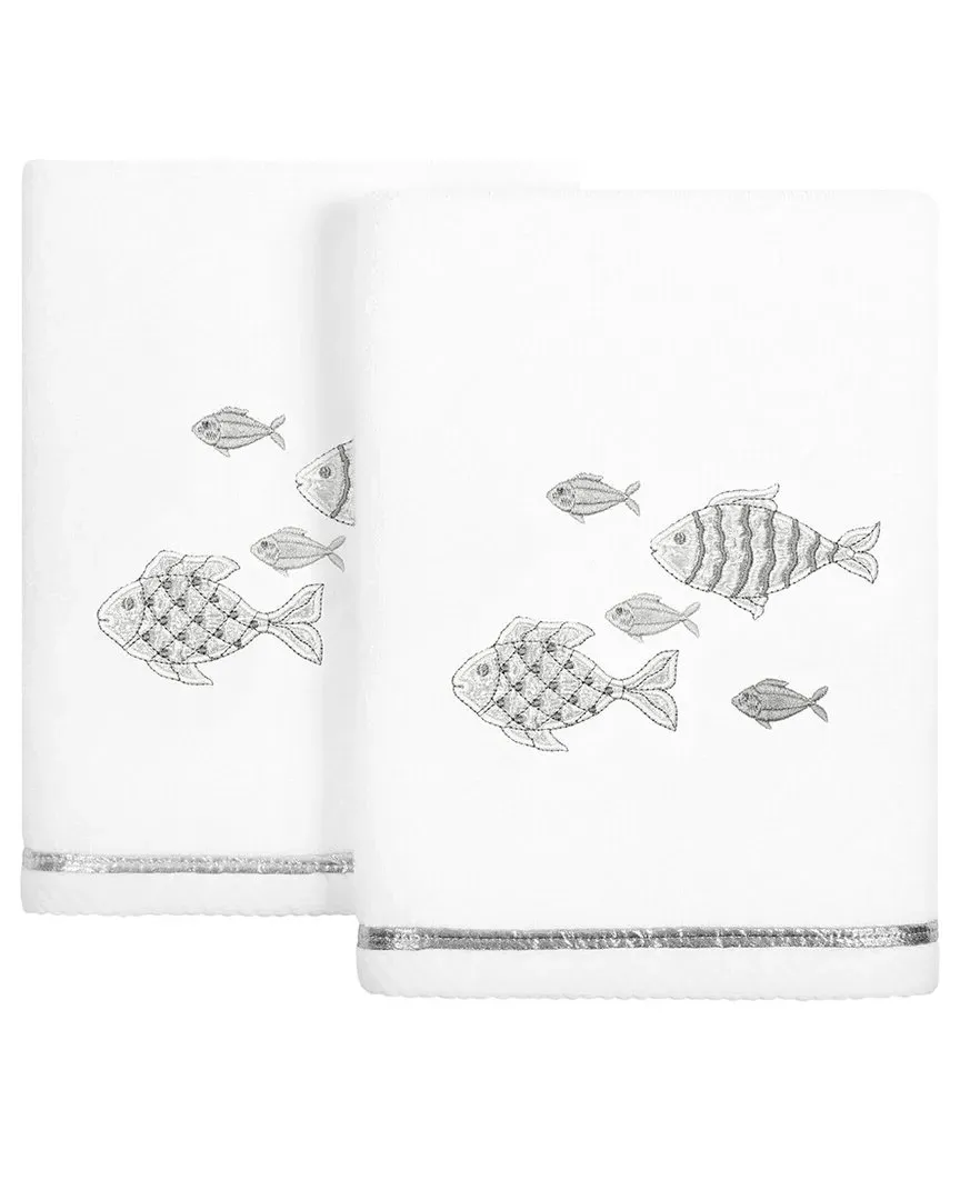 Figi 2pc Hand Towel Set with Embroidered Fish - White, Cotton