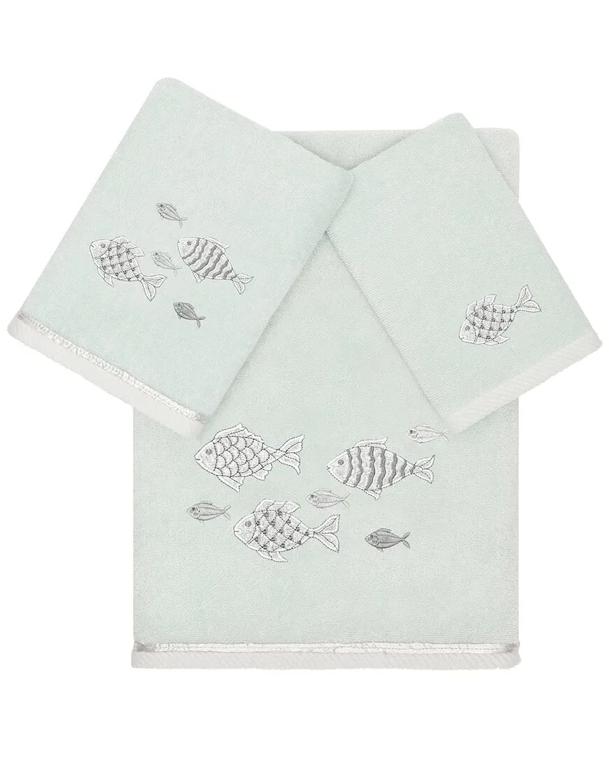 Figi 3-Piece Embroidered Towel Set - Aqua, Turkish Cotton image