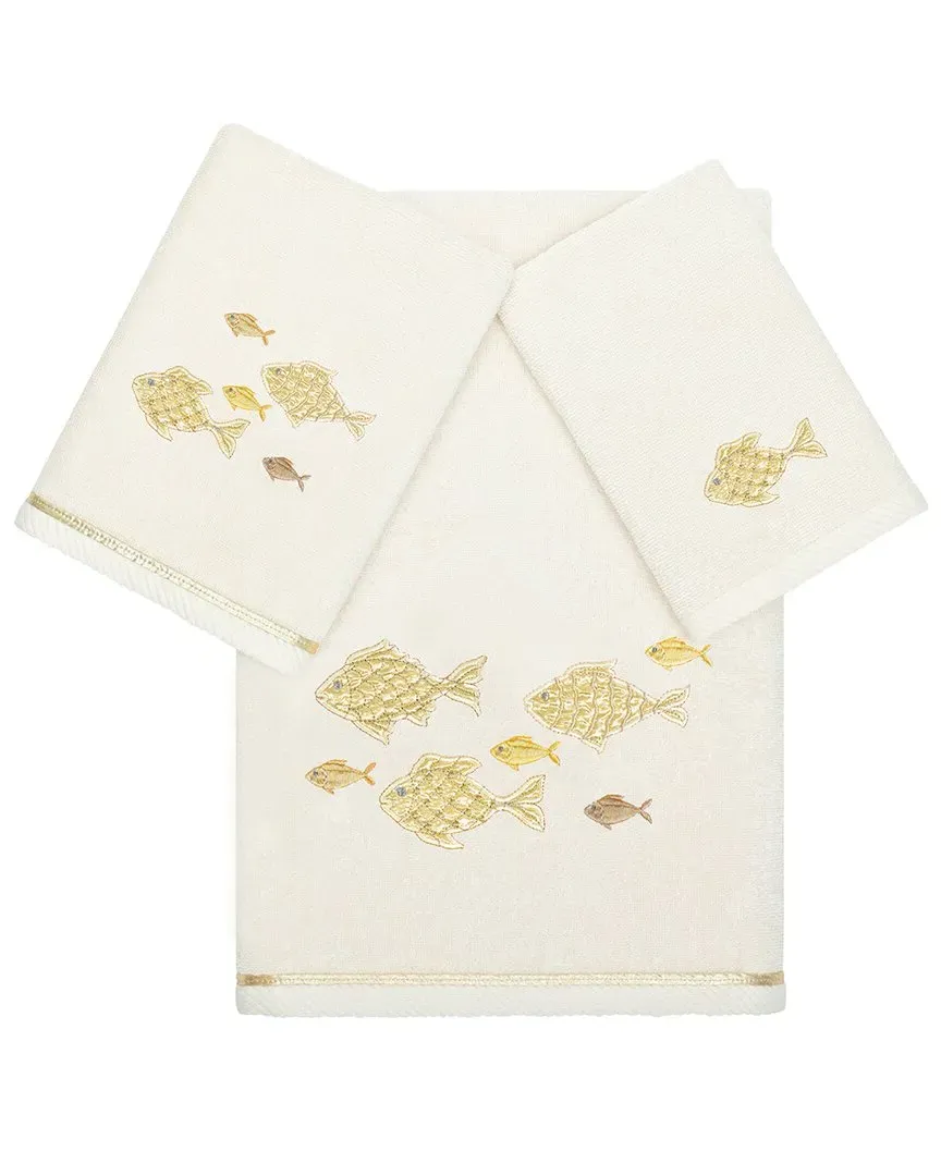 Figi 3-Piece Embroidered Towel Set - Beige, Turkish Cotton