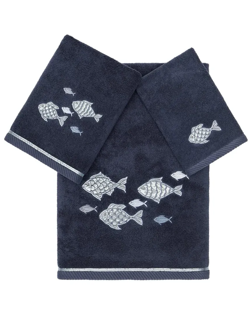 Figi 3-Piece Embroidered Towel Set - Blue, Turkish Cotton