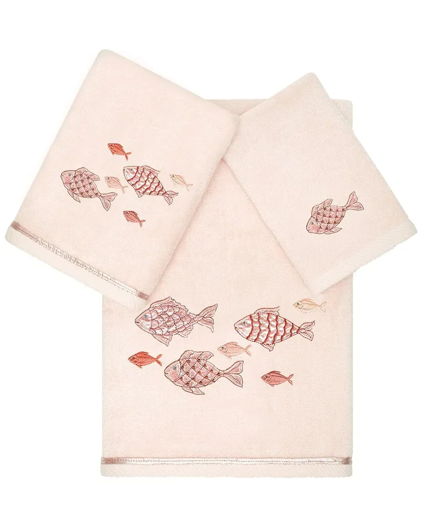 Figi 3-Piece Embroidered Towel Set - Blush, Turkish Cotton
