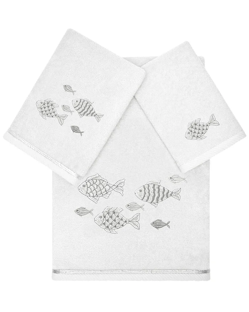 Figi 3-Piece Embroidered Towel Set - Silver, Turkish Cotton