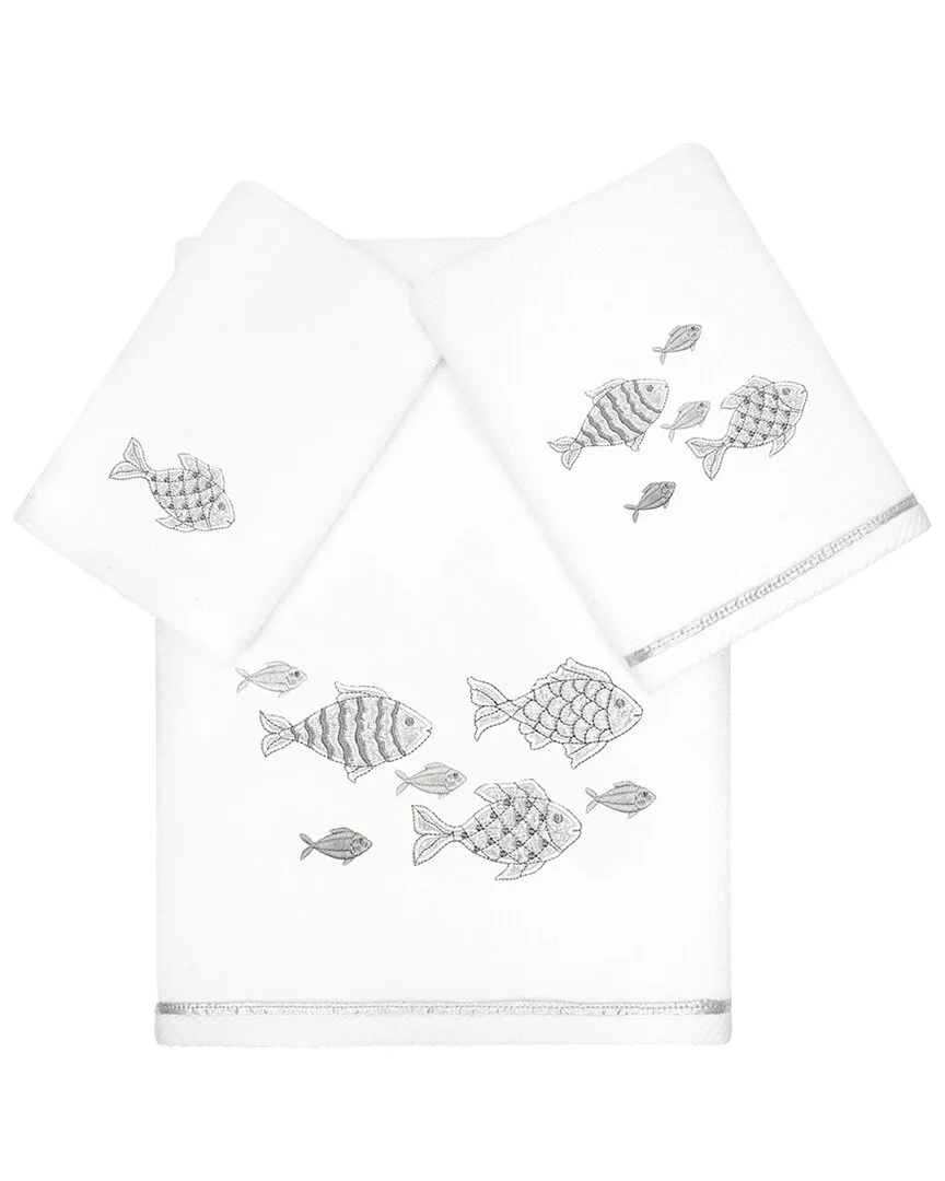 Figi 3-Piece Embroidered Towel Set - White, Turkish Cotton