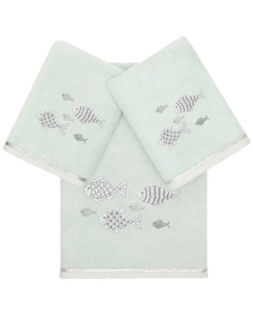 Figi 3pc Embellished Bath & Hand Towel Set - Aqua, Turkish Cotton image