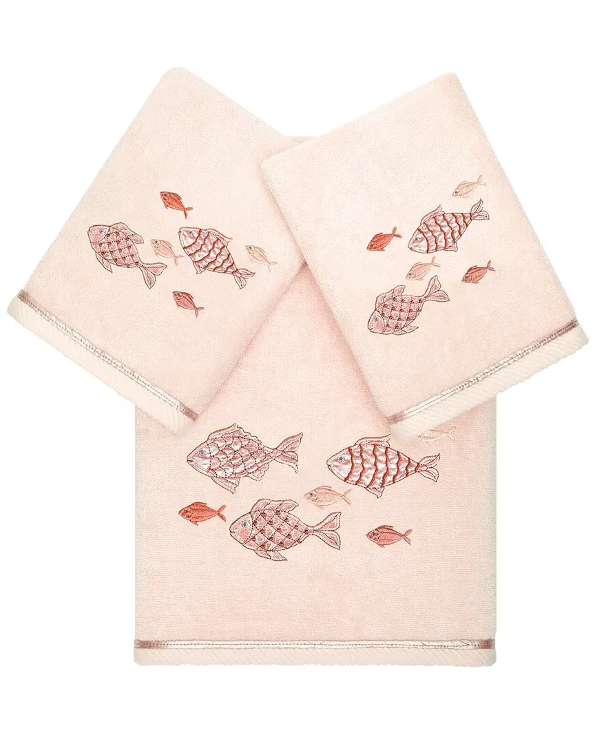 Figi 3pc Embellished Bath & Hand Towel Set - Blush, Turkish Cotton