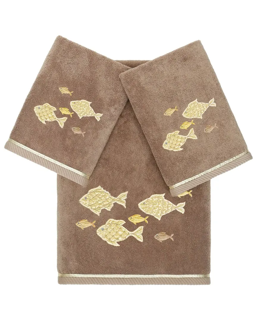 Figi 3pc Embellished Bath & Hand Towel Set - Brown, Turkish Cotton