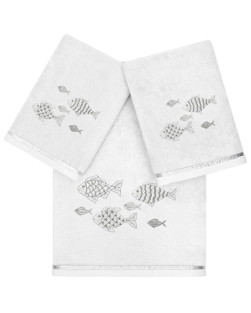 Figi 3pc Embellished Bath & Hand Towel Set - Silver, Turkish Cotton