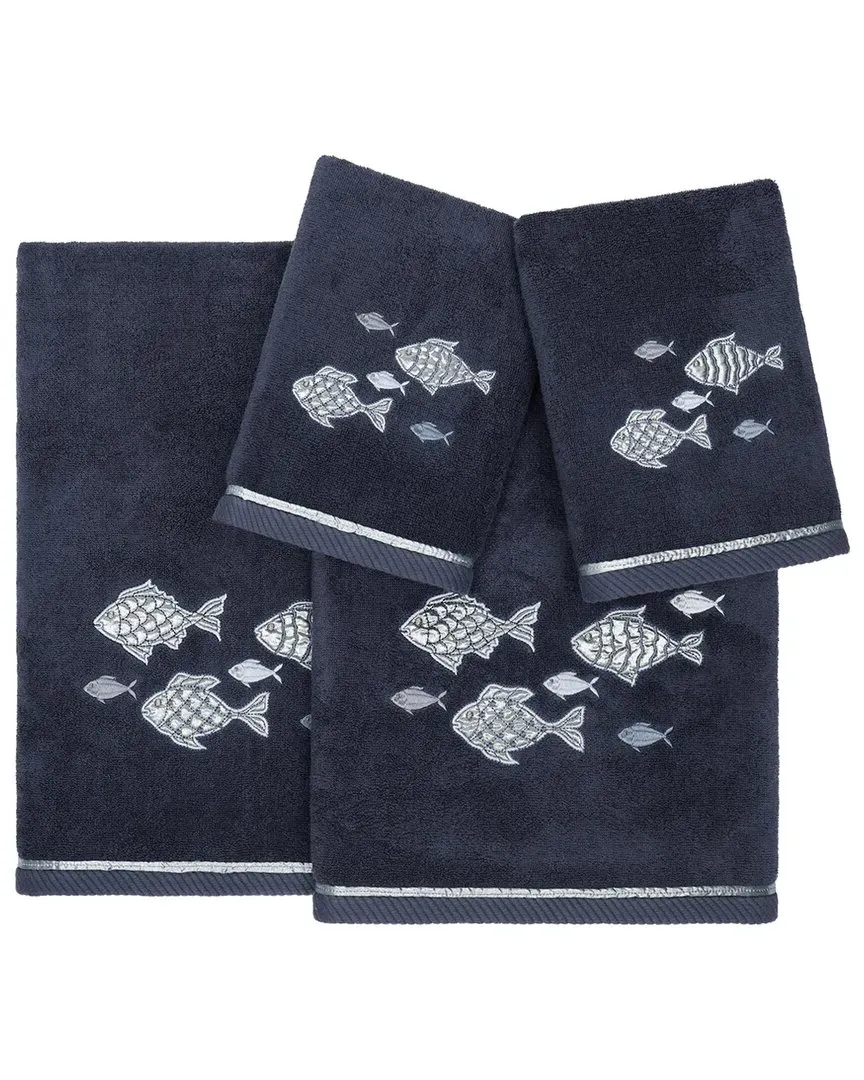 Figi 4pc Embellished Towel Set - Blue, Turkish Cotton