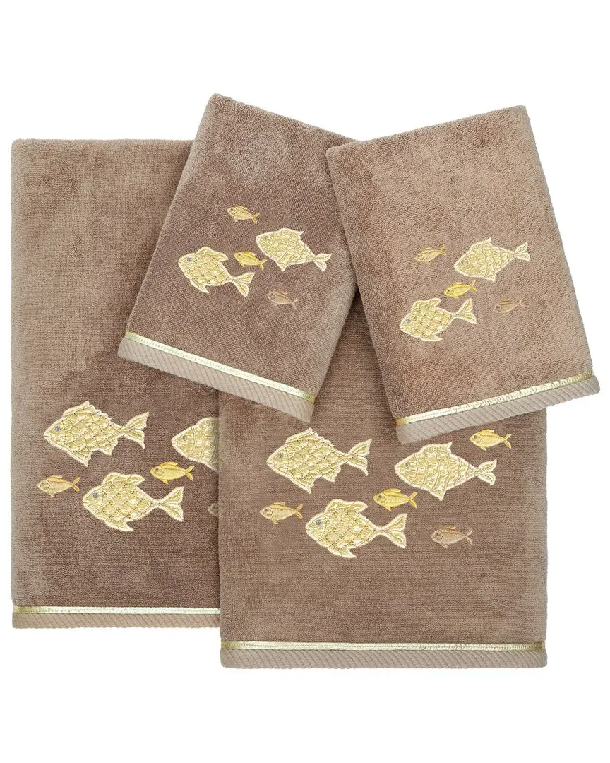 Figi 4pc Embellished Towel Set - Brown, Turkish Cotton