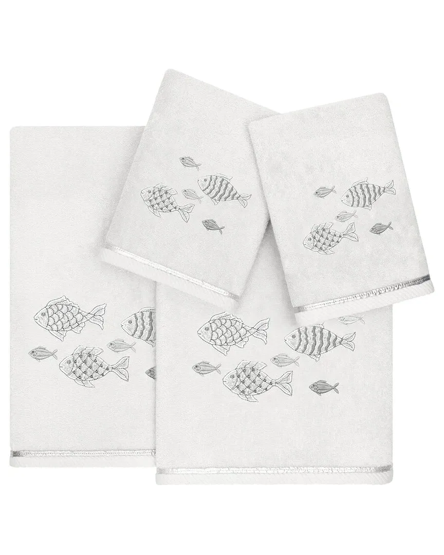 Figi 4pc Embellished Towel Set - Silver, Turkish Cotton