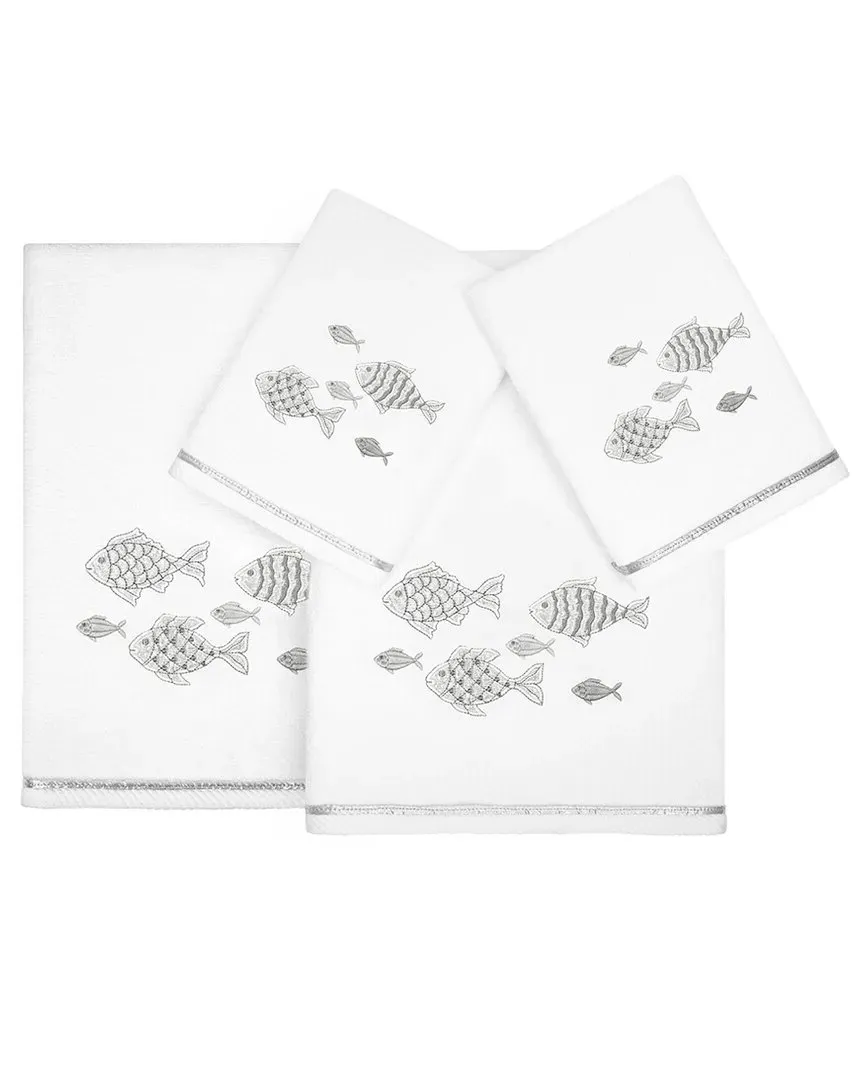 Figi 4pc Embellished Towel Set - White, Turkish Cotton