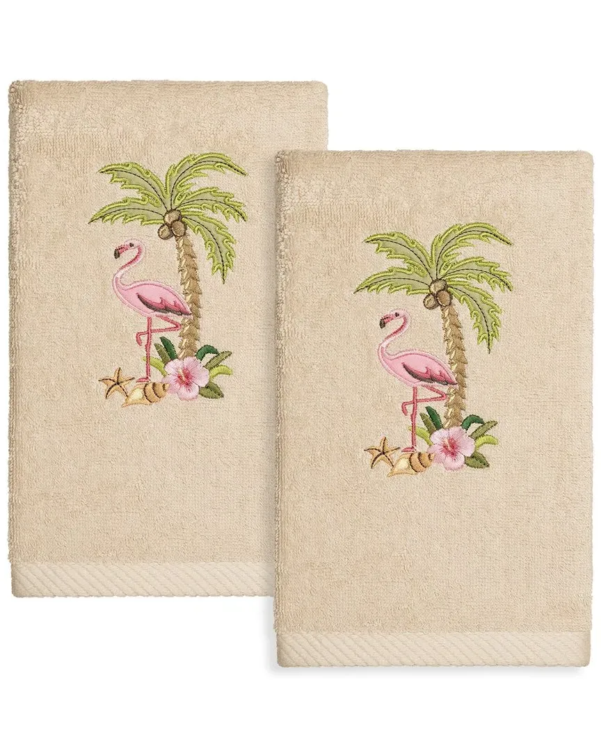 Flora Embroidered Hand Towels Set of 2 - Sand, Turkish Cotton image
