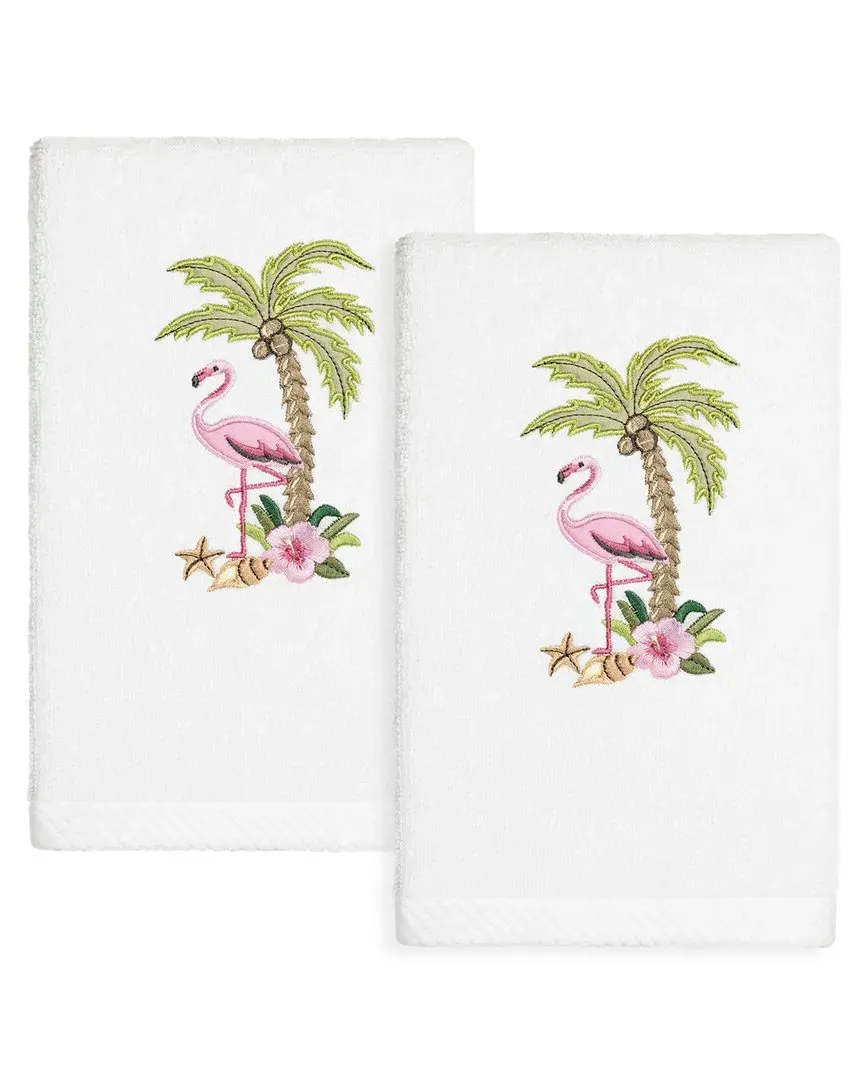 Flora Embroidered Hand Towels Set of 2 - White, Turkish Cotton