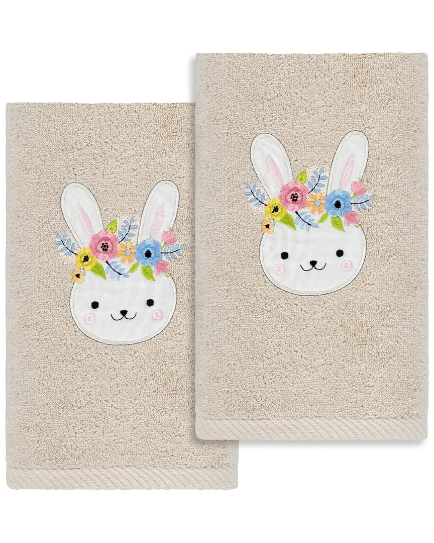 Flower Crown Embroidered Hand Towels Set of 2 - Sand, Cotton