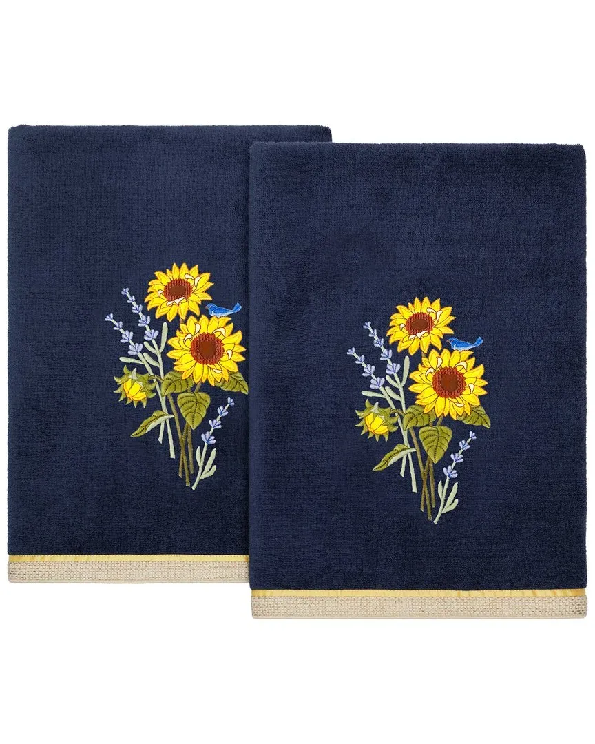Girasol 2pc Embellished Bath Towel Set - Blue, Turkish Cotton