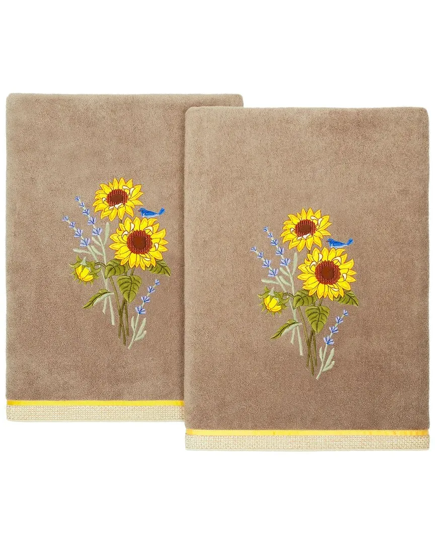 Girasol 2pc Embellished Bath Towel Set - Brown, Turkish Cotton
