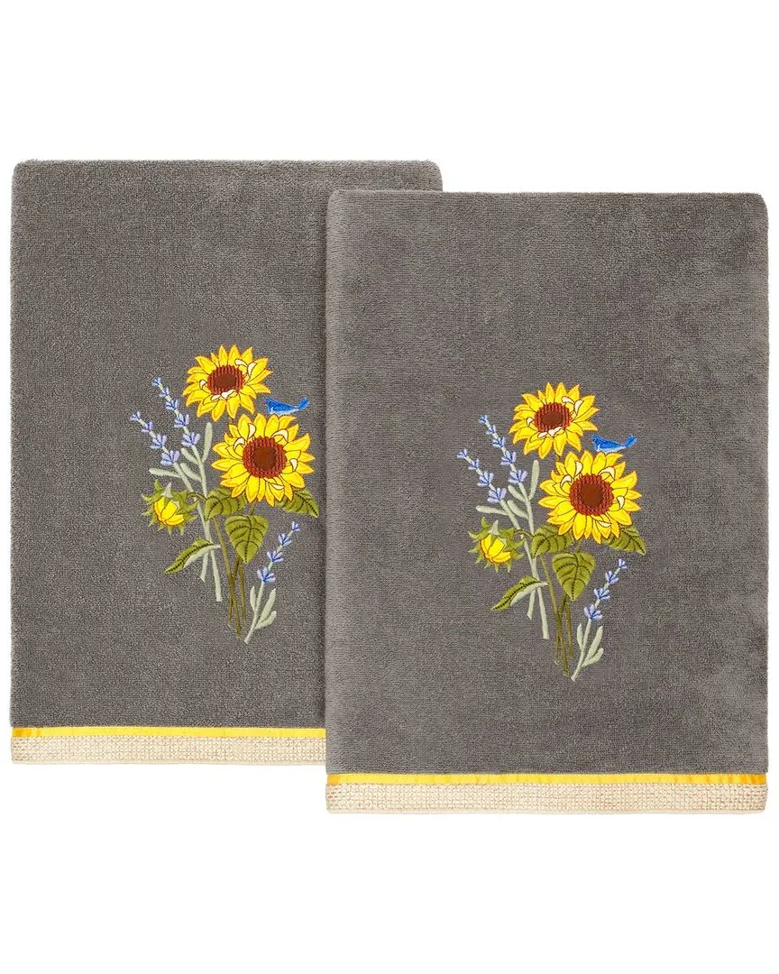 Girasol 2pc Embellished Bath Towel Set - Charcoal, Turkish Cotton