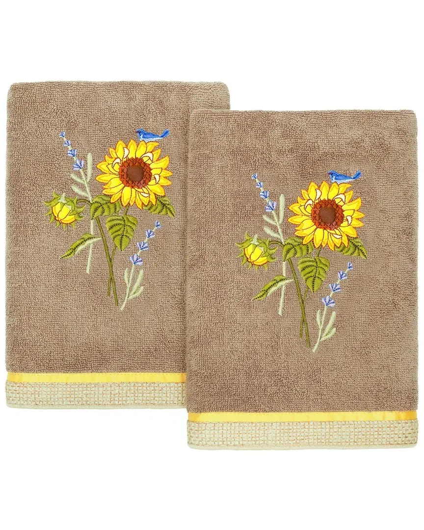 Girasol 2pc Embellished Hand Towel Set - Brown, Turkish Cotton