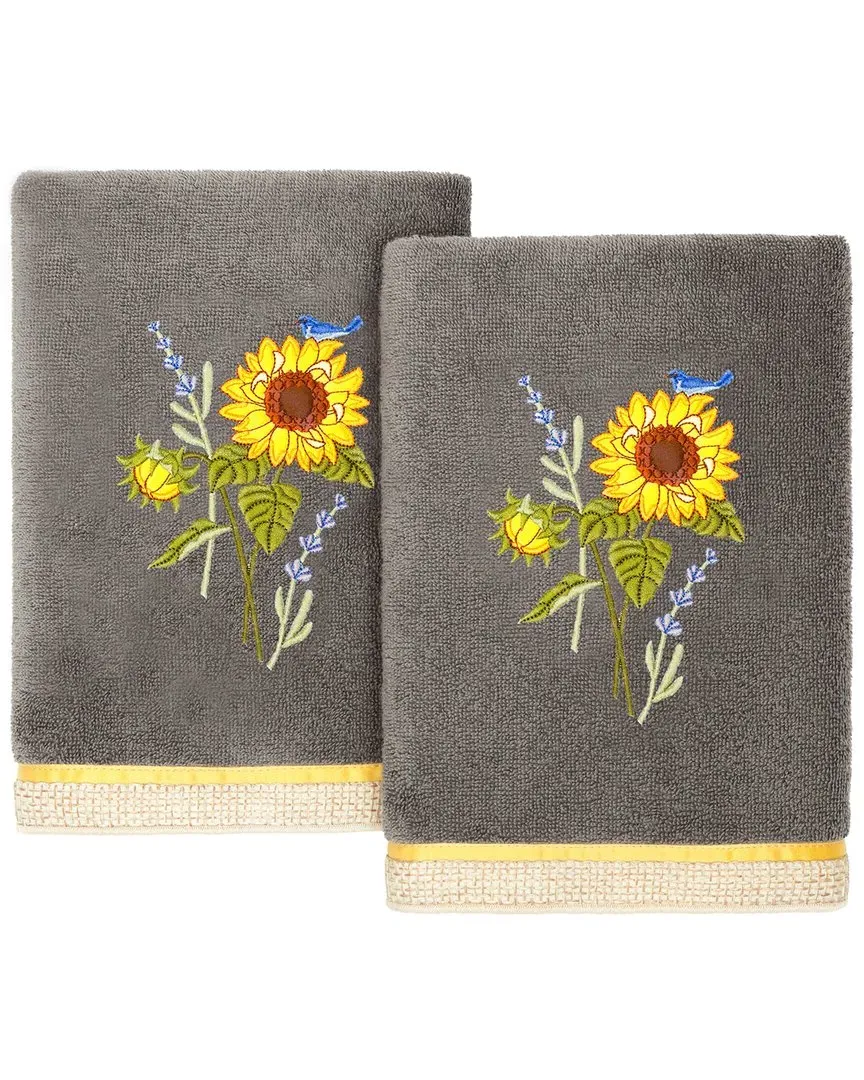 Girasol 2pc Embellished Hand Towel Set - Charcoal, Turkish Cotton