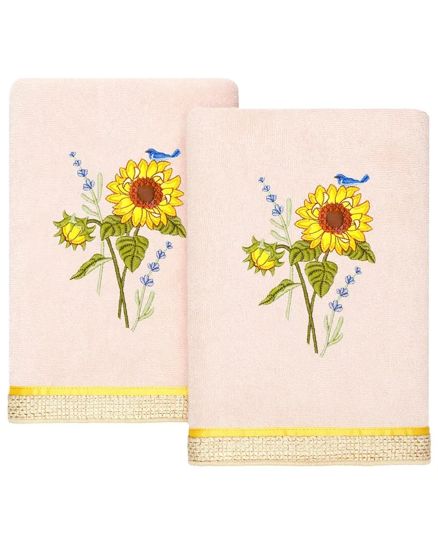 Girasol 2pc Embellished Hand Towel Set - Pink, Turkish Cotton