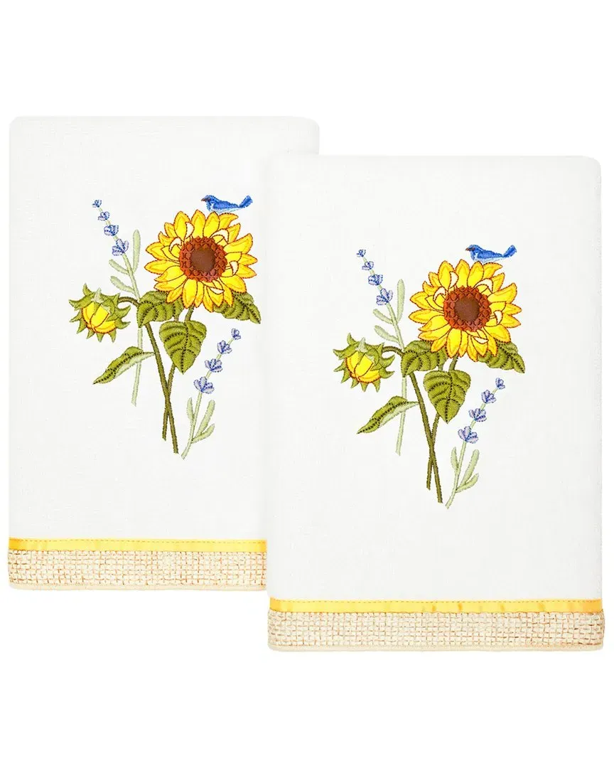 Girasol 2pc Embellished Hand Towel Set - White, Turkish Cotton