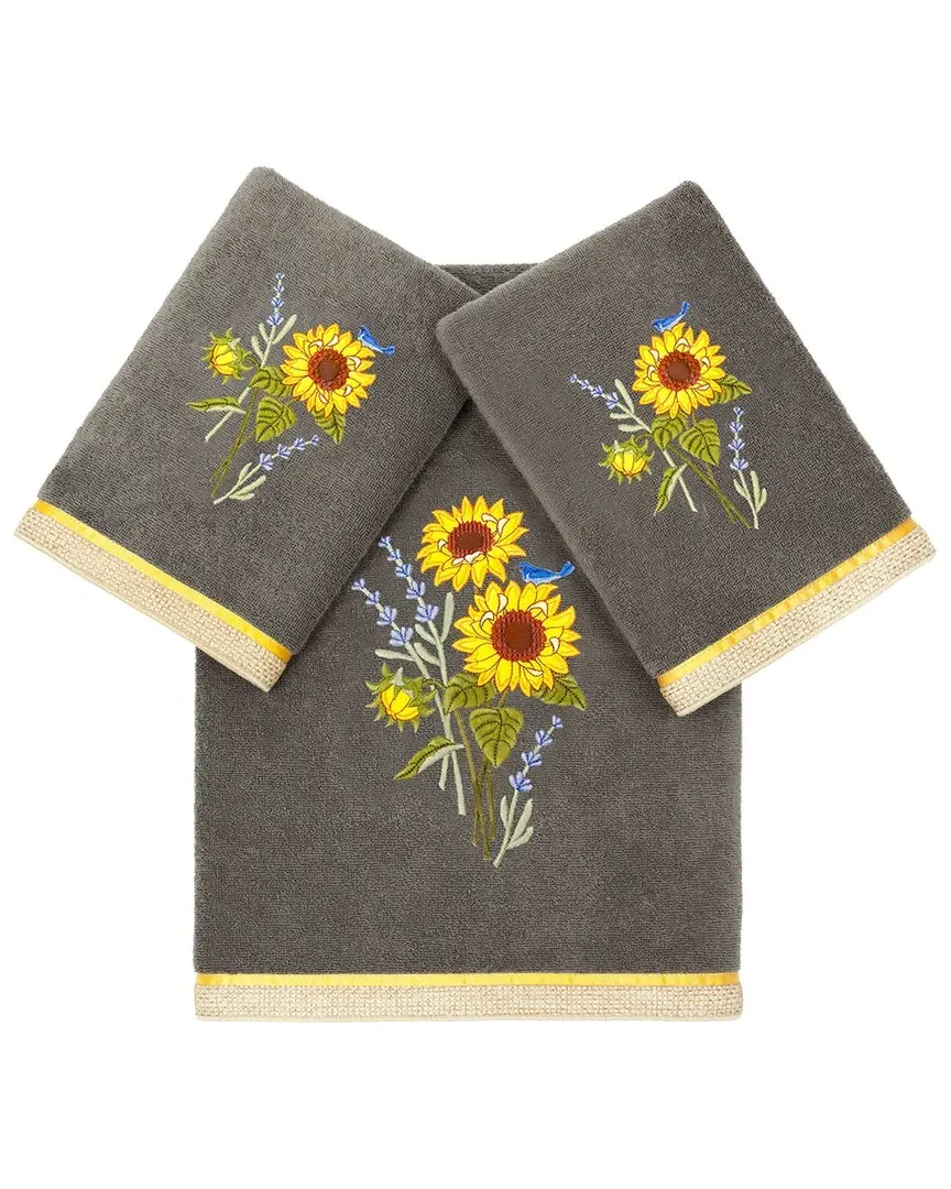 Girasol 3pc Embellished Bath & Hand Towel Set - Charcoal, Cotton