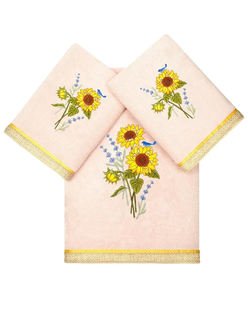 Girasol 3pc Embellished Bath & Hand Towel Set - Pink, Cotton