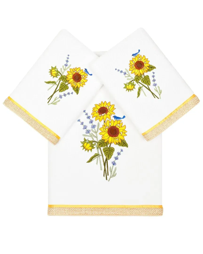 Girasol 3pc Embellished Bath & Hand Towel Set - White, Cotton