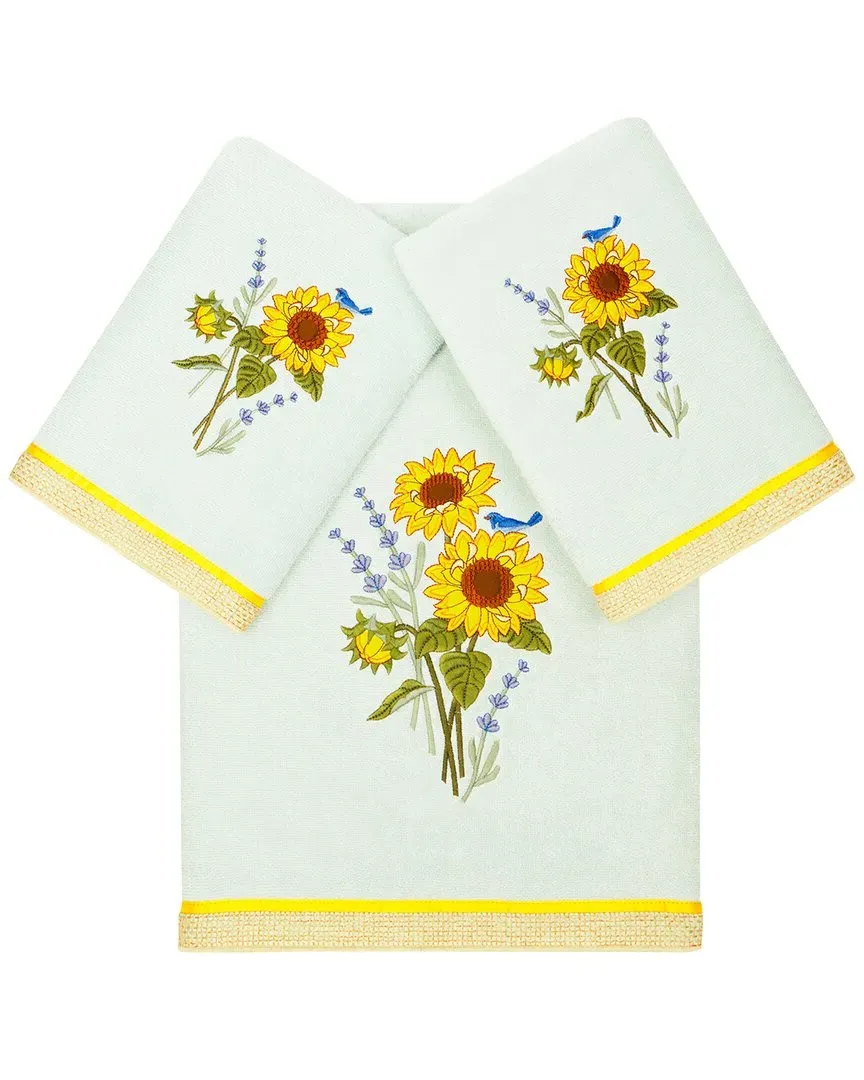 Girasol 3pc Embroidered Towel Set - Aqua, Turkish Cotton