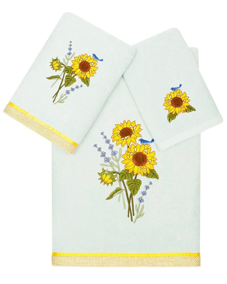 Girasol 3pc Embroidered Towel Set - Aqua, Turkish Cotton image