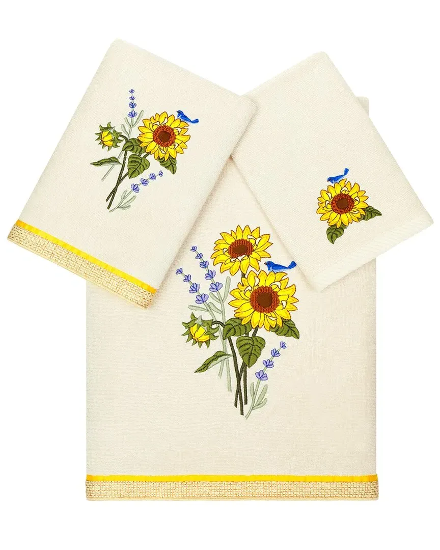 Girasol 3pc Embroidered Towel Set - Beige, Turkish Cotton