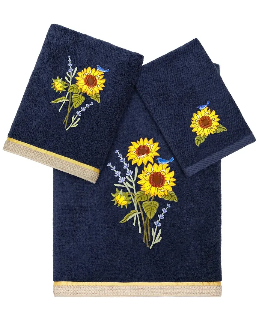 Girasol 3pc Embroidered Towel Set - Blue, Turkish Cotton