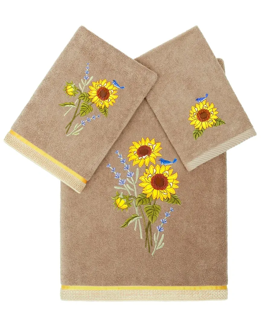 Girasol 3pc Embroidered Towel Set - Brown, Turkish Cotton