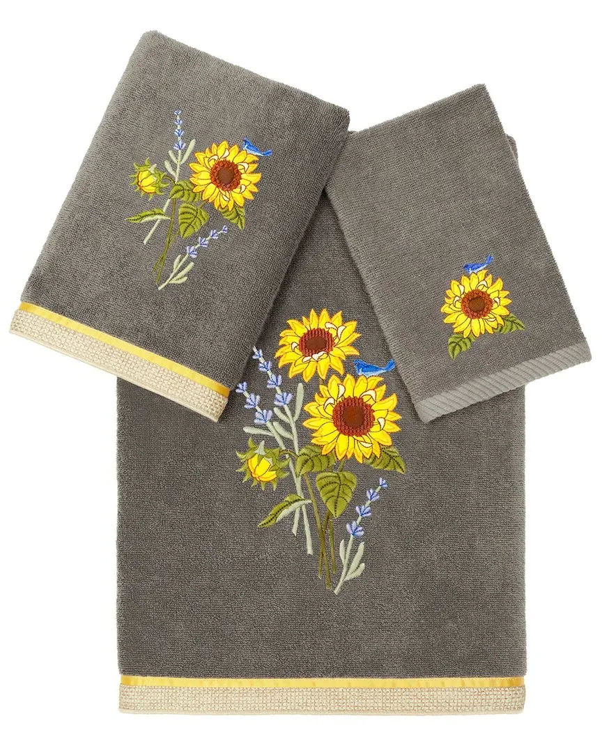Girasol 3pc Embroidered Towel Set - Charcoal, Turkish Cotton