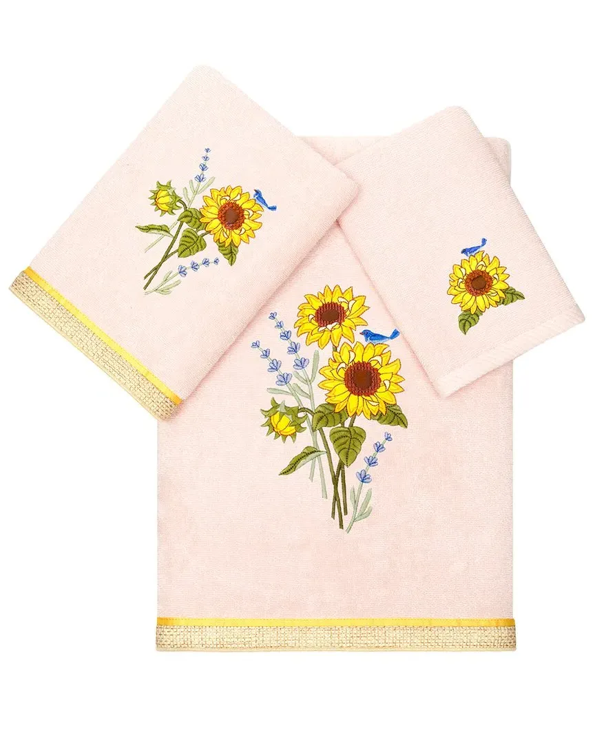Girasol 3pc Embroidered Towel Set - Pink, Turkish Cotton