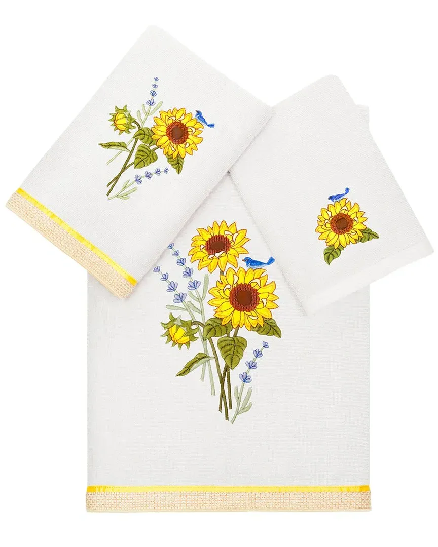 Girasol 3pc Embroidered Towel Set - Silver, Turkish Cotton