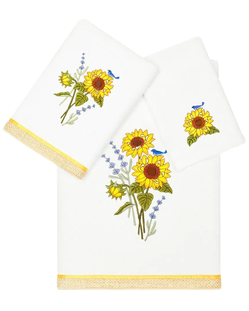 Girasol 3pc Embroidered Towel Set - White, Turkish Cotton