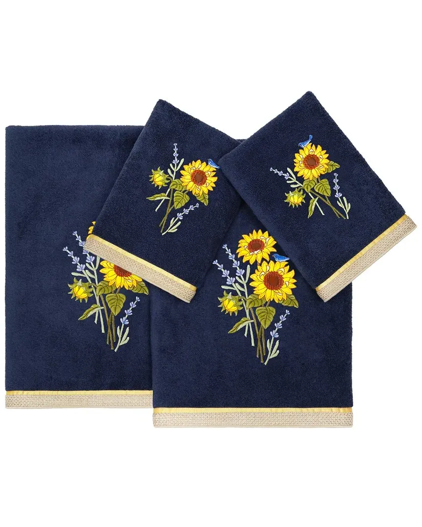 Girasol 4pc Embellished Towel Set - Blue, Turkish Cotton