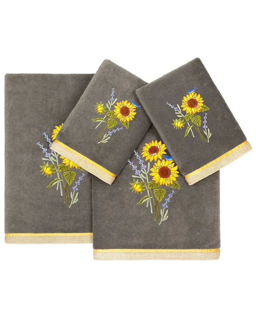 Girasol 4pc Embellished Towel Set - Charcoal, Turkish Cotton