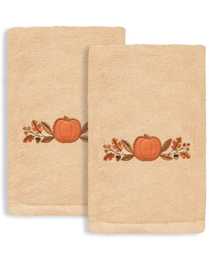 Harvest Bounty Hand Towel with Embroidered Design - Sand, Turkish Cotton